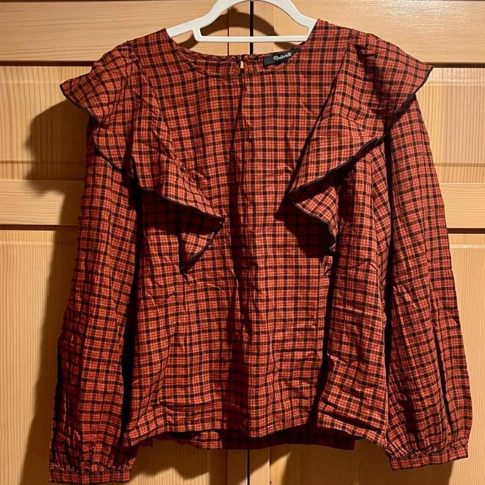 Madewell Ruffle-Front Top in Plaid - Picture 6 of 7